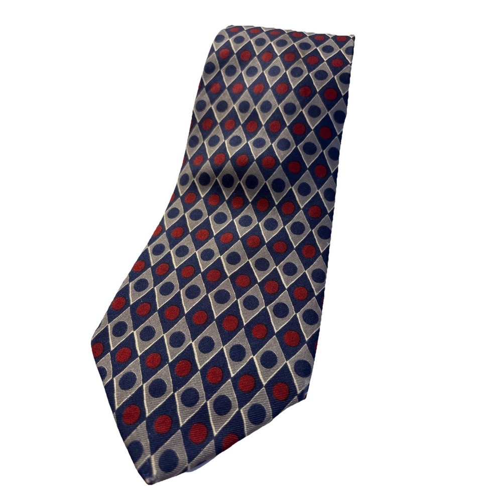 BROOKS BROTHERS Tie‎ 100% Silk Necktie Made in USA Geometric Navy And Red 3.5 In